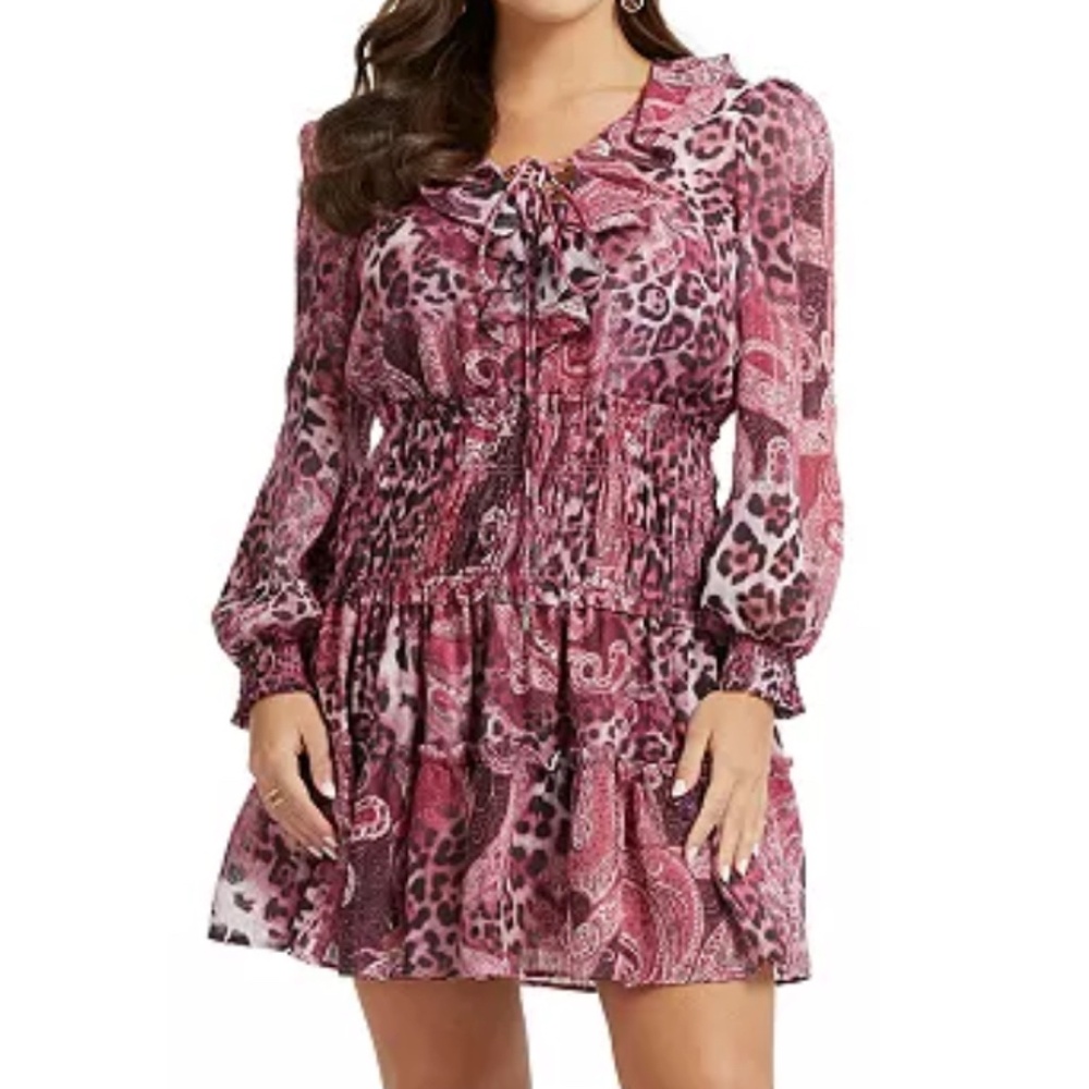 Guess Lace-Up Flared Dress